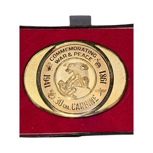 Vintage 1981 Solid Brass .30 Cal Carbine Belt Buckle by Universal Firearms USN